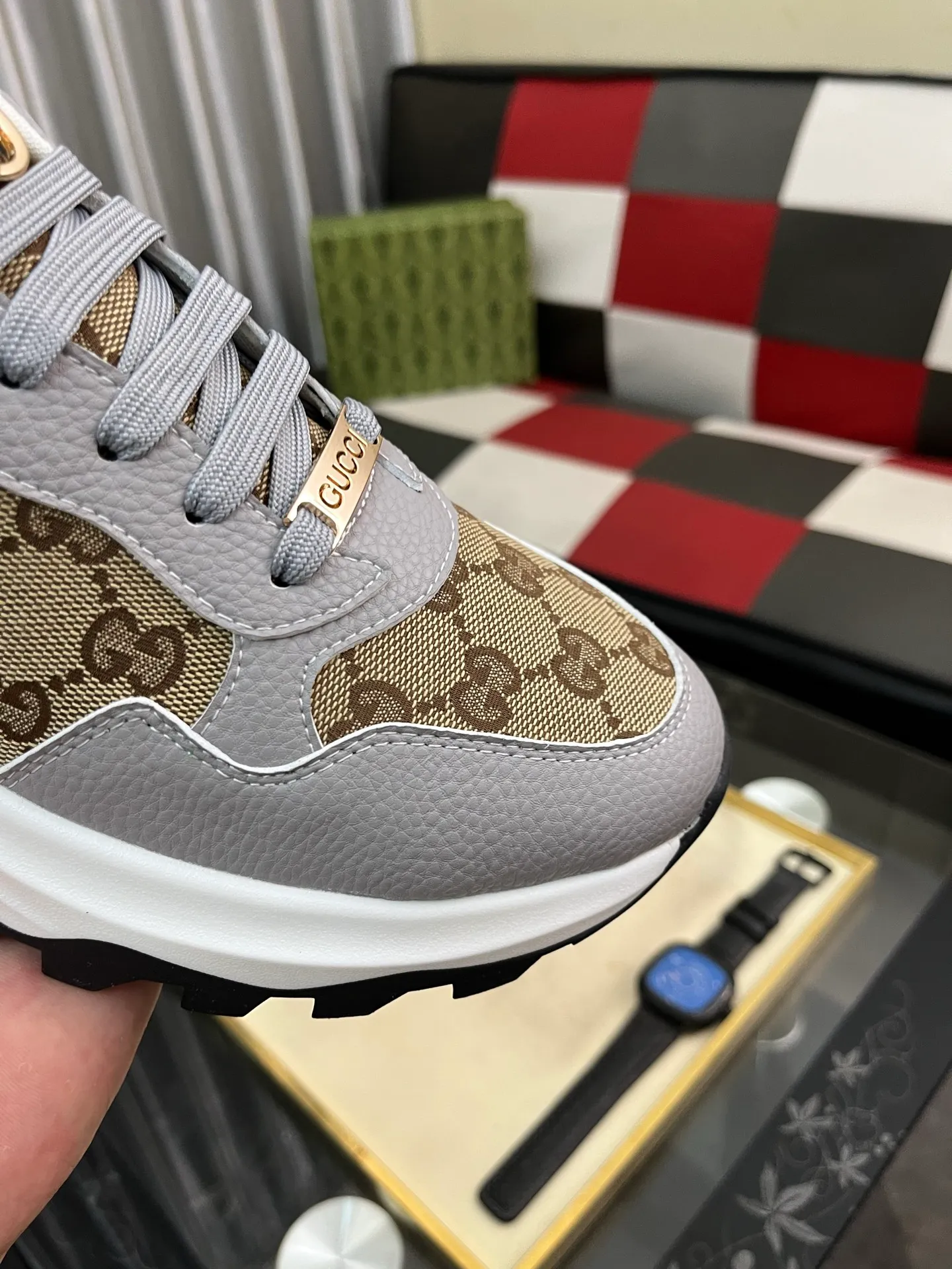 Men's shoes 💰458⌚️⌚️ Gucci •Gucci original quality. ~ Unique modern style sneakers. 🏃A must-have casual shoe for trendy men😍😍 Original brand imported from Italy, imported original leather, sheep lining (refuses to discolor and grind feet) Sole: Original sole provided by the original factory, French lazy style design ⚠️Fit to the feet, original quality attached, super comfortable original sole, code number: 38-444️⃣Colors available